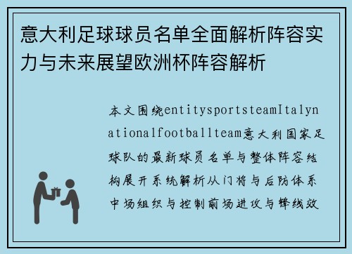 意大利足球球员名单全面解析阵容实力与未来展望欧洲杯阵容解析